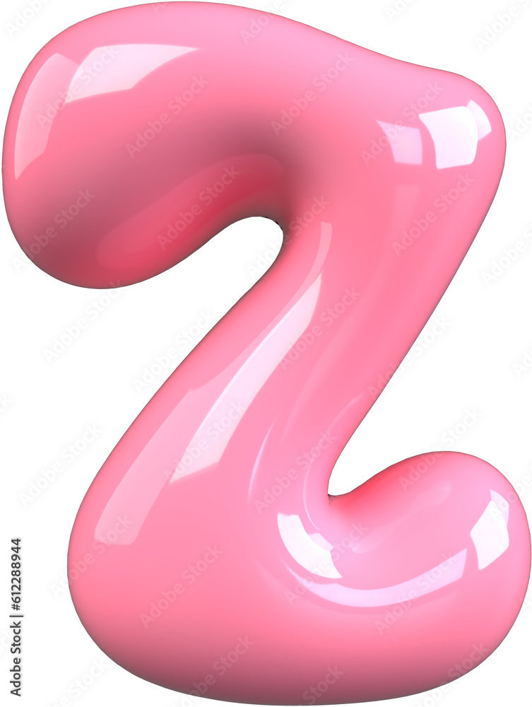 Pink 3D Bubble Gum Inflated Numbers Symbol Letter Z