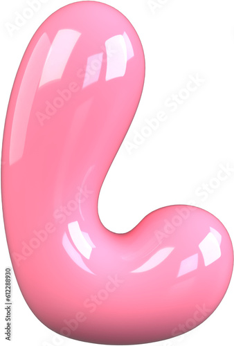 Pink 3D Bubble Gum Inflated Numbers Symbol Letter L