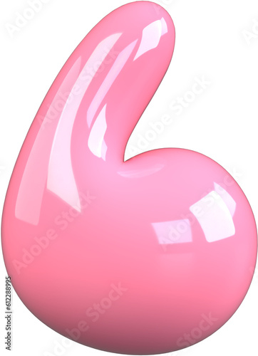 Pink 3D Bubble Gum Inflated Numbers Symbol Letter Comma