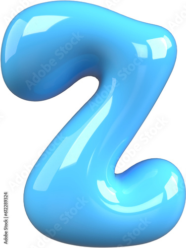 Blue 3D Bubble Gum Inflated Letters Number Symbol Z