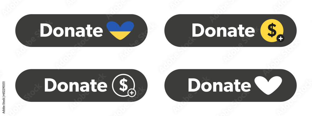 Donate button set. Vector web buttons for donation with icons. Donate button set. Vector web buttons for donation with icons.