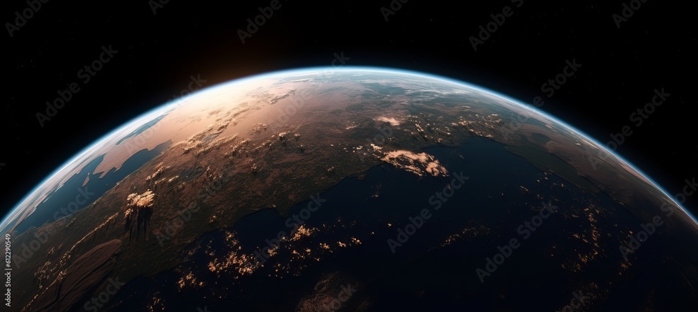 Outer space planet earth horizon background. Generative AI technology.	
