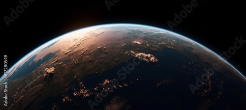 Outer space planet earth horizon background. Generative AI technology. 