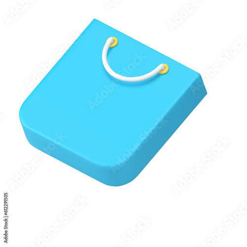 Shopping bag blue supermarket boutique cardboard container with handles 3d icon realistic vector