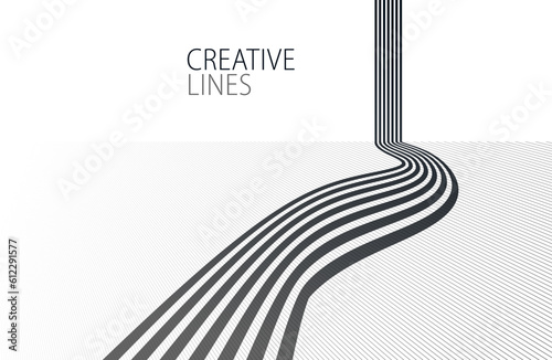 3D black and white lines in perspective abstract vector background, linear perspective illustration op art, road to horizon.