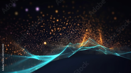 Modern digital abstract 3D background. Can be used in the description of network abilities, technological processes, digital storages, science, education, etc. Copy space. Based on Generative AI