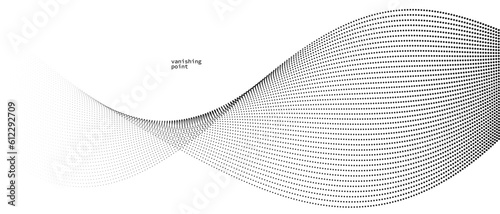 Wave of flowing vanishing particles vector abstract background, curvy lines dots in motion relaxing illustration, smoke like image.