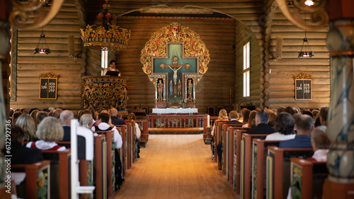 Photography Ancient altar in a Norwegian church during mass