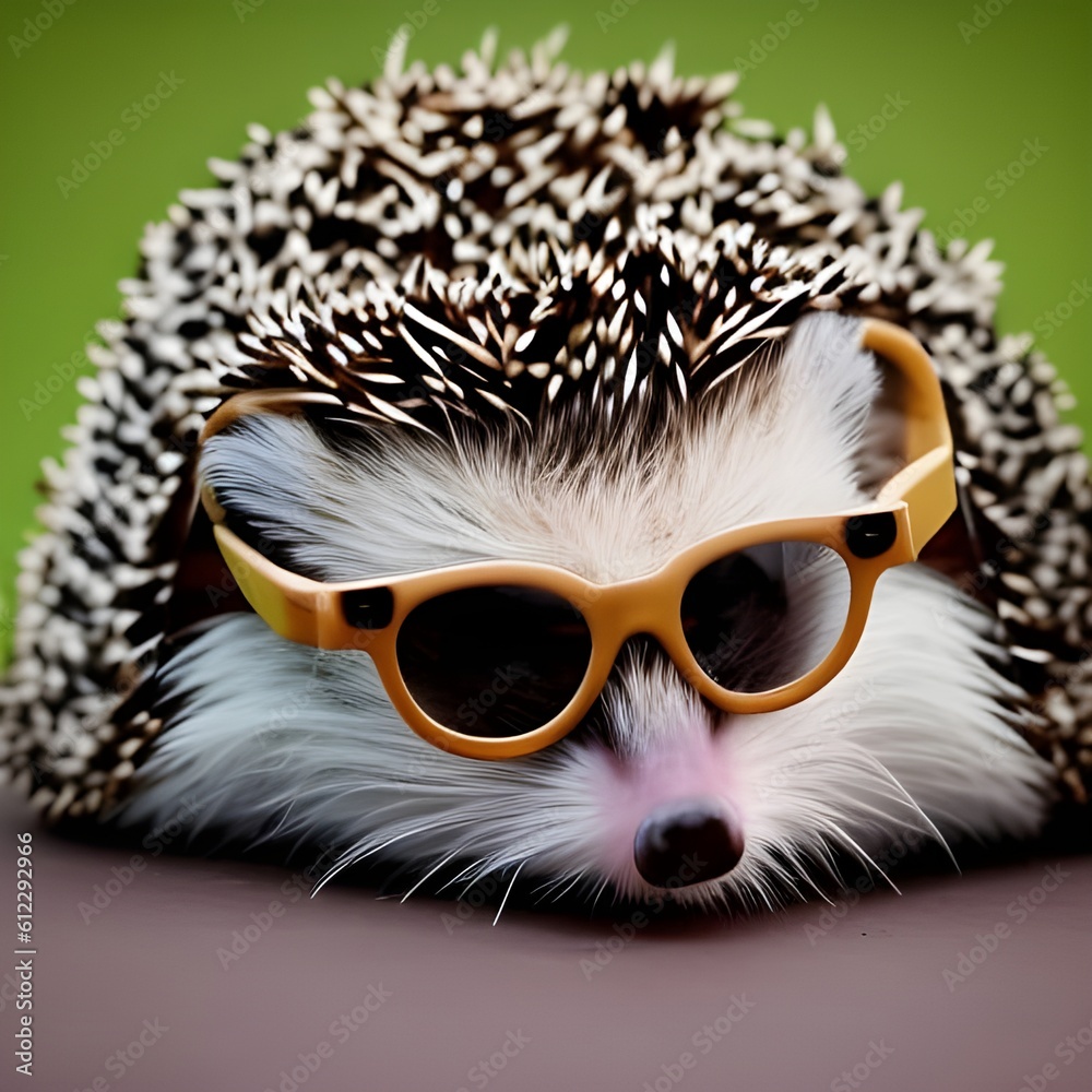 A cute hedgehog with glasses. Generative AI.