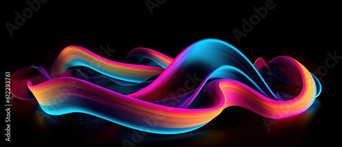 a colorful abstract wave moving on a black background, in the style of gradient color blends, flowing fabric web banner generative ai
