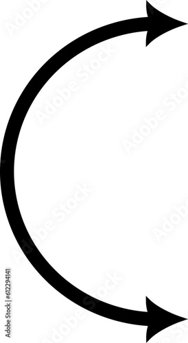 Semicircular curved thin long double ended arrow.. Replaceable vector design.