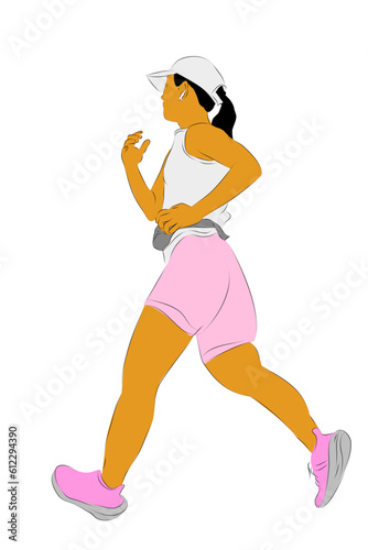 woman warming up run runner, simple vector hand draw outline sketch, isolated on white