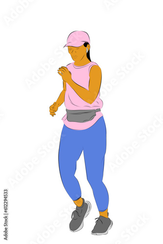 woman warming up run runner, simple vector hand draw outline sketch, isolated on white