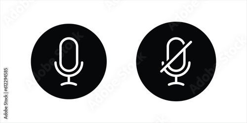 Minimalistic microphones mode vector icons. On Off microphone, mute and silence on online call interface.