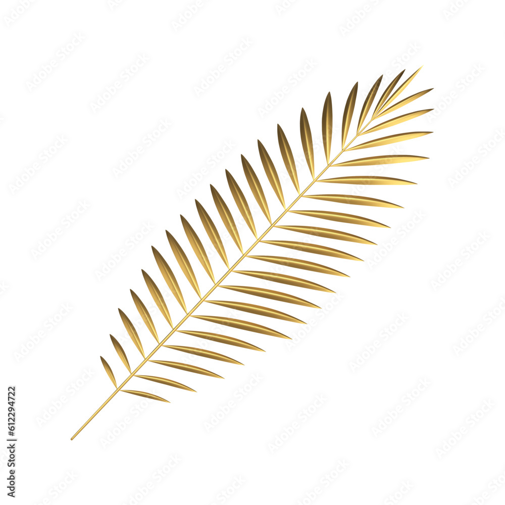 Fern golden tropical tree branch jungle rainforest plant decor element 3d icon realistic vector Fern golden tropical tree branch jungle rainforest plant decor element 3d icon realistic vector
