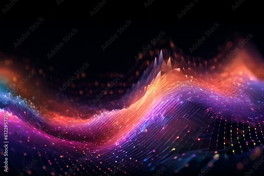 Cyber big data flow. Blockchain data fields. Network line connect stream. Concept of AI technology, digital communication, science research, 3D illustration music waves , generative ai Cyber big data flow. Blockchain data fields. Network line connect stream. Concept of AI technology, digital communication, science research, 3D illustration music waves , generative ai