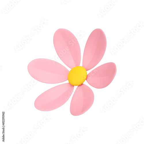Pink flower romantic chamomile bud with six petals botanical floristic decor 3d icon vector