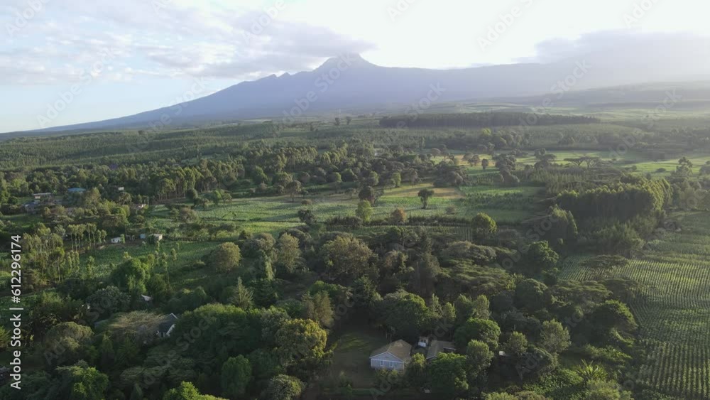 Peaceful landscape of Loitokitok village at footstep of Mount Kilimanjaro, Kenya, aerial Peaceful landscape of Loitokitok village at footstep of Mount Kilimanjaro, Kenya, aerial