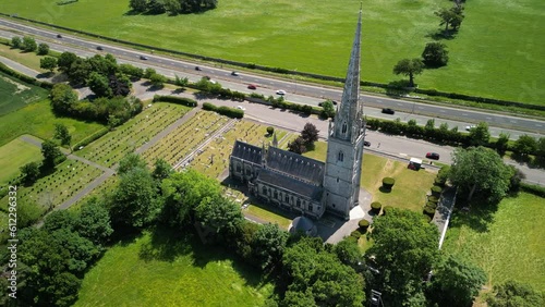 The Marble Church, Bodelwyddan, Wales - Neo-Gothic, ariel drone anti-clockwise pan, move in and above - June 23 photo