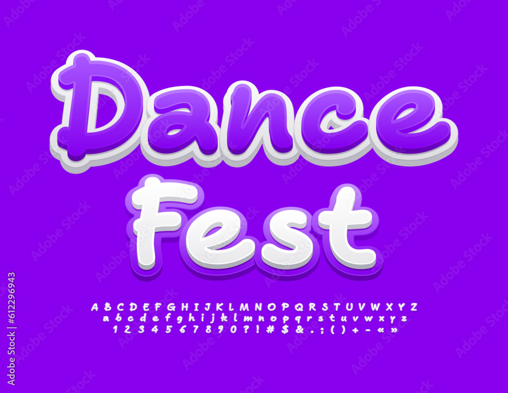 Vector playful Sign Dance Fest. Funny handwritten Font. Bright Alphabet Letters, Numbers and Symbols