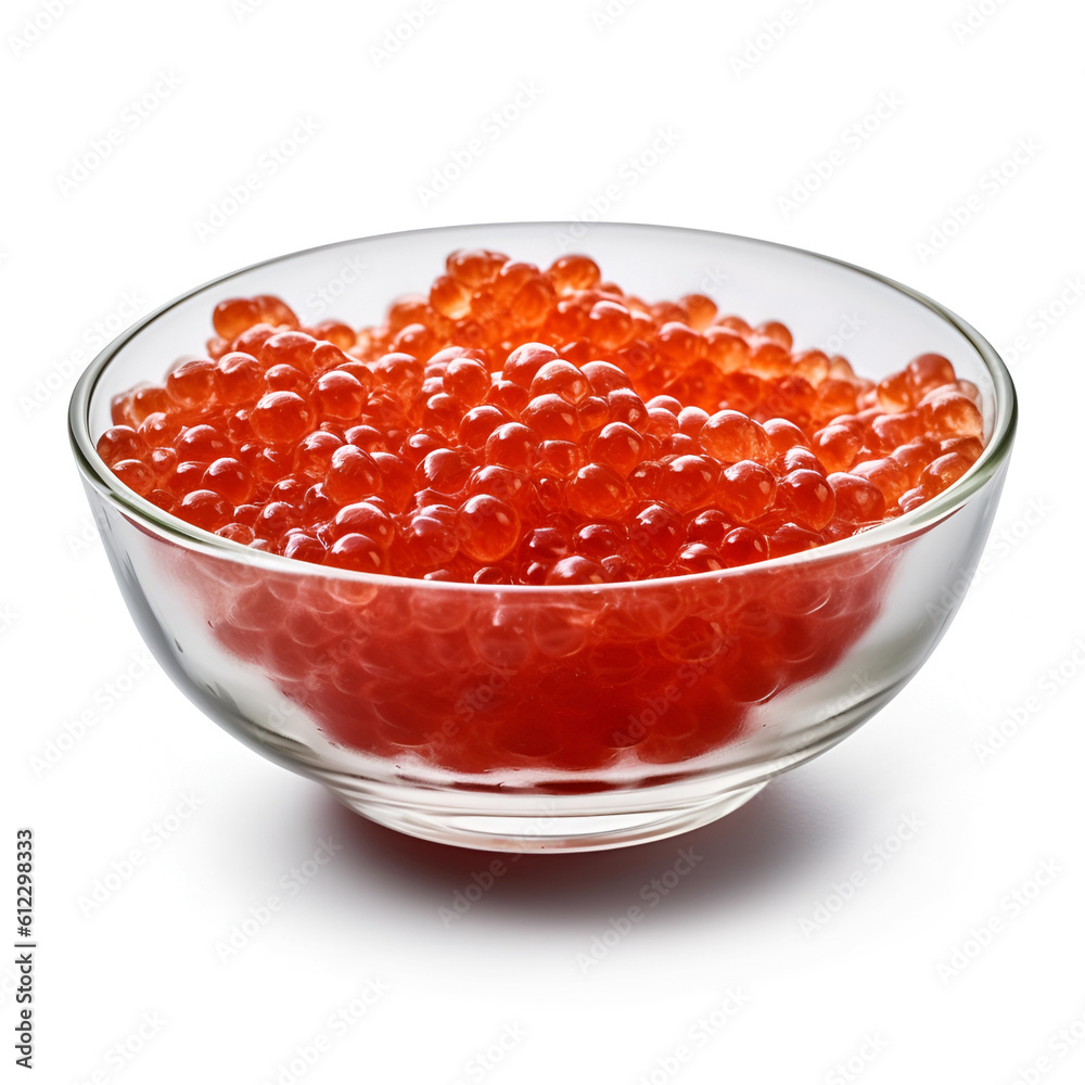 Red caviar in plate on white backgrounds. Generative AI Red caviar in plate on white backgrounds. Generative AI