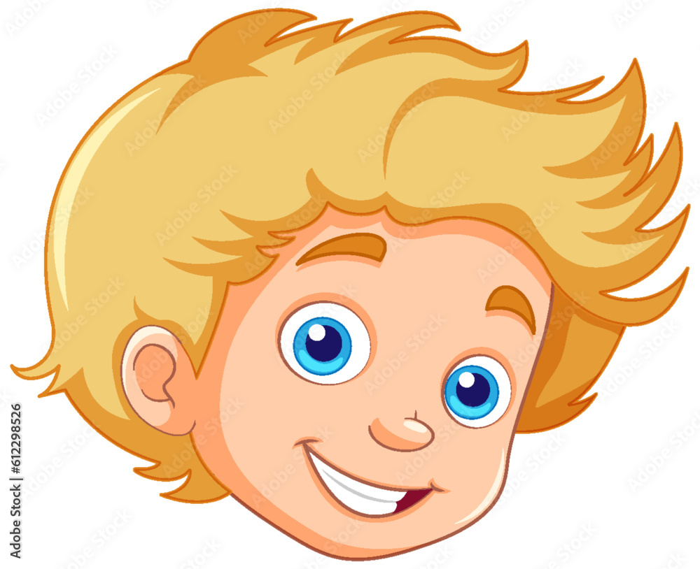 Caucasian Boy with Blue Eyes Head Cartoon Character Caucasian Boy with Blue Eyes Head Cartoon Character