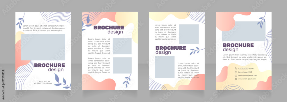 Ecotherapy treatment blank brochure design. Template set with copy space for text. Premade corporate reports collection. Editable 4 paper pages. Rubik Black Regular, Nunito Light fonts used