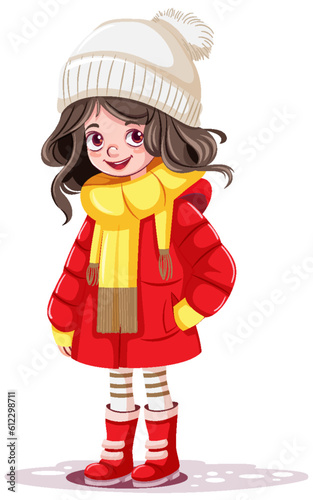 Cute girl cartoon character in winter outfit