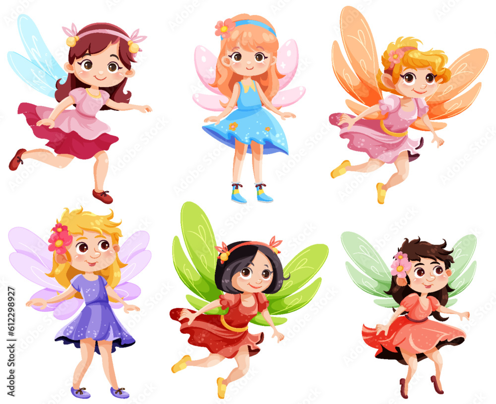 Set of cute fantasy fairies cartoon character Set of cute fantasy fairies cartoon character