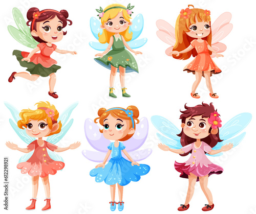 Set of cute fantasy fairies cartoon character