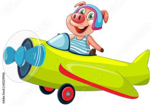 Cute pig driving plane