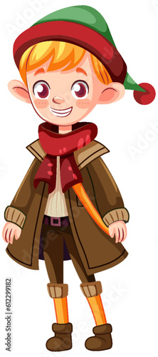 Little Boy in Winter Outfit Cartoon Character