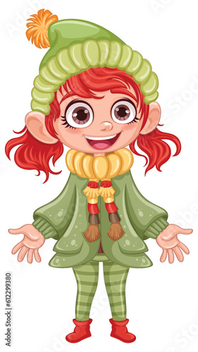 Little Girl in Winter Hat with Pom Pom Cartoon Character