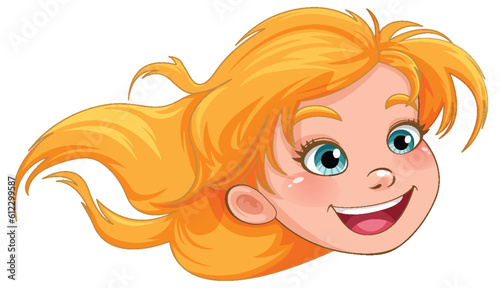 Cute girl head smiling isolated