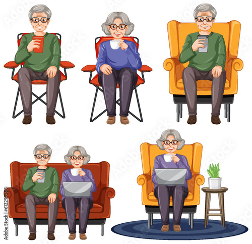 Collection of elderly people characters