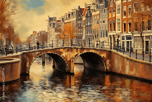 amsterdam oil style. holland, europe. oil paint. image created with ai