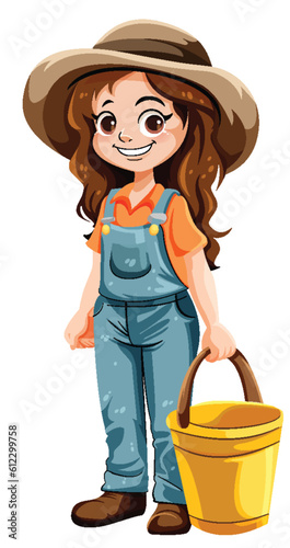 Cute gardener cartoon character with bucket
