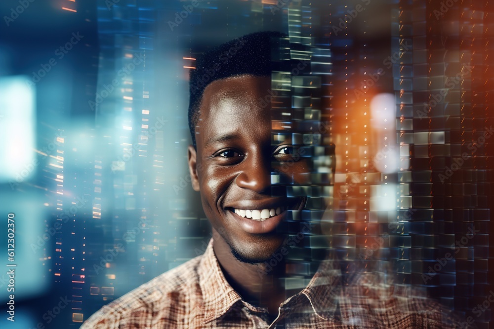 © Lumos sp - business businessman office meeting man portrait digital technology code computer internet information cyber binary security communication, created using generative ai technology © Lumos sp - business businessman office meeting man portrait digital technology code computer internet information cyber binary security communication, created using generative ai technology