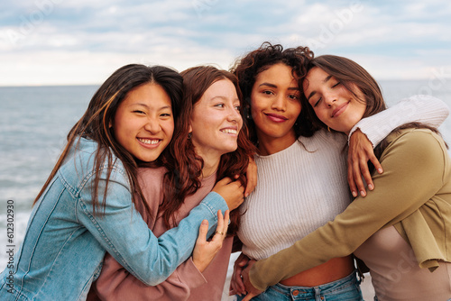 Portrait of diverse friend group of four young women