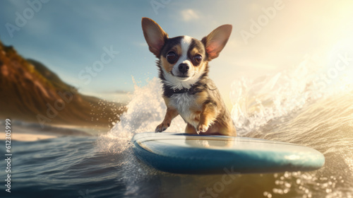 Ride the Summer Adventure: Chihuahua Dog Surfing on a Sunny Day - Generative AI © Bartek