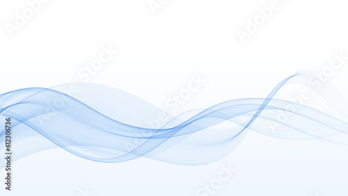 Abstract vector flow of blue transparent swirling wave isolated on white background.