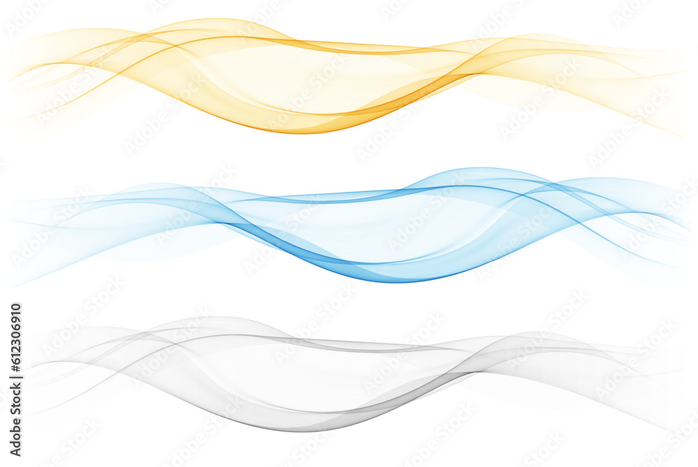 Gray, green and blue flow of wavy lines, abstract waves background. Vector waves set.