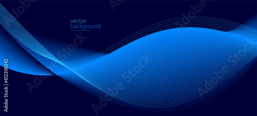 Smooth flow of wavy shape with gradient vector abstract background, dark blue design curve line energy motion, relaxing music sound or technology.