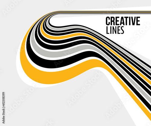 3D lines in motion vector abstract background, creative and dimensional curved stripes dynamic composition, motion and technology.