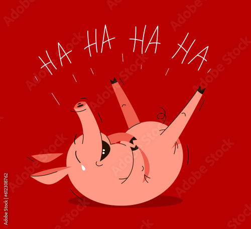 Funny cartoon pig laying on...