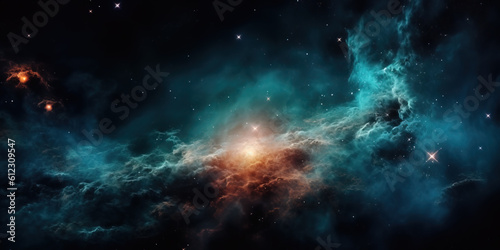 Nebula and galaxies in space. Abstract cosmos background © AMK 