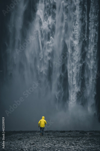 Person in front of big watefall skogafoss in iceland