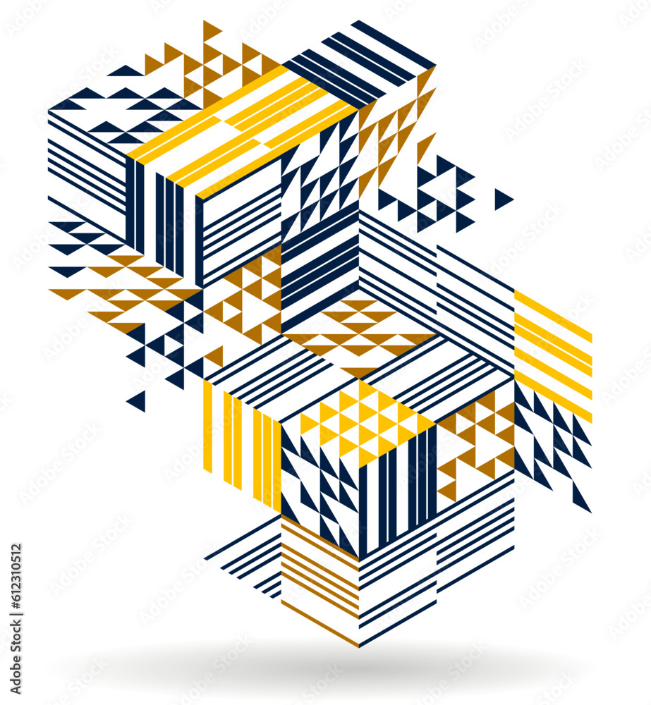 Abstract vector art with 3D isometric cubes geometric background, op art blocks with different forms isolated, polygonal graphic design, cubical theme.