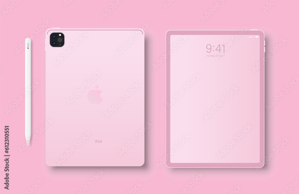 Vecteur Stock New iPad Pro pink color by Apple inc. Cute device. Mockup