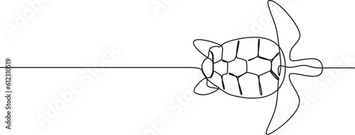 continuous single line drawing of sea turtle, line art vector illustration